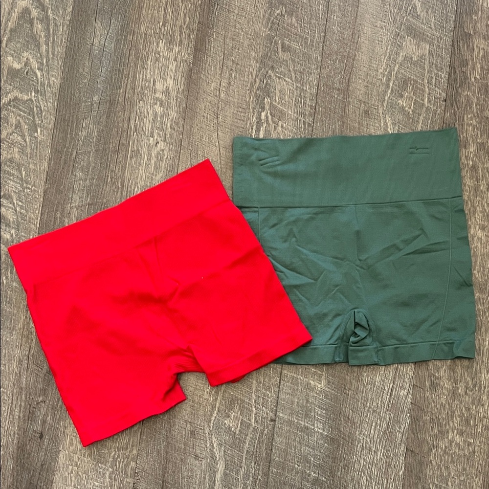 Red and Green High-Waisted Shorts